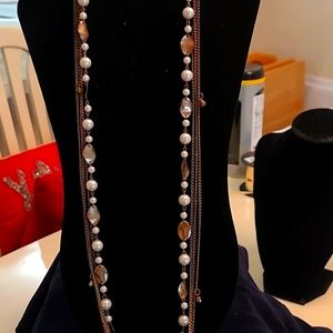 Long Goldtone chains and Pearl Necklace